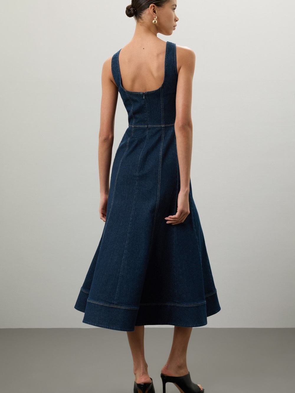 Jason Wu Dark Blue Denim Midi Dress with Bustier Detail - Picture 4 of 5
